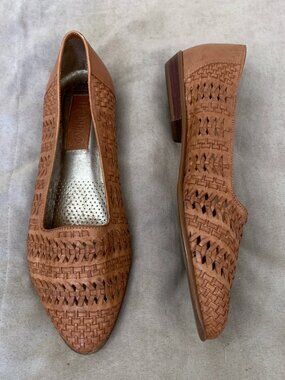 VINTAGE 80s Ipanema Leather Woven Brown Flats Women's Size 8.5 Made in Brazil